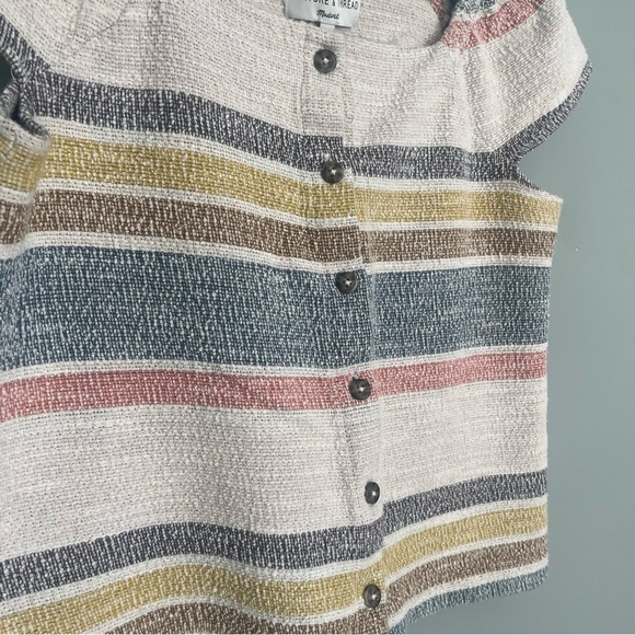 Madewell 100% Cotton Stripe Button Front Square Neck Top - Picture 3 of 9